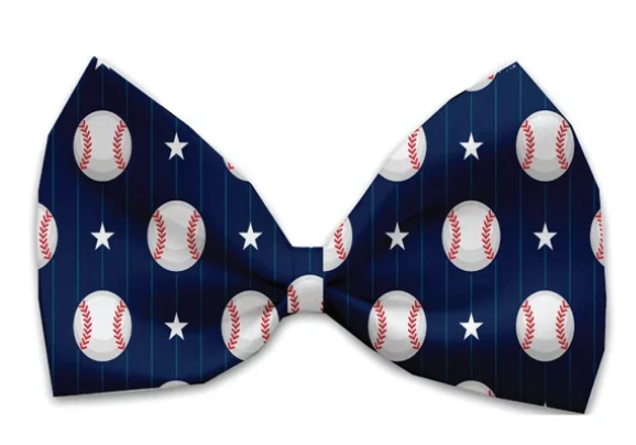 Baseball Pinstripes Dog Bow Tie, Front View - Trendy Dog Boutique