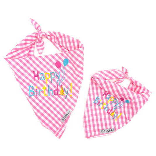 Happy Birthday Pink Dog Bandana, Size Comparison - Trendy Dog Boutique
