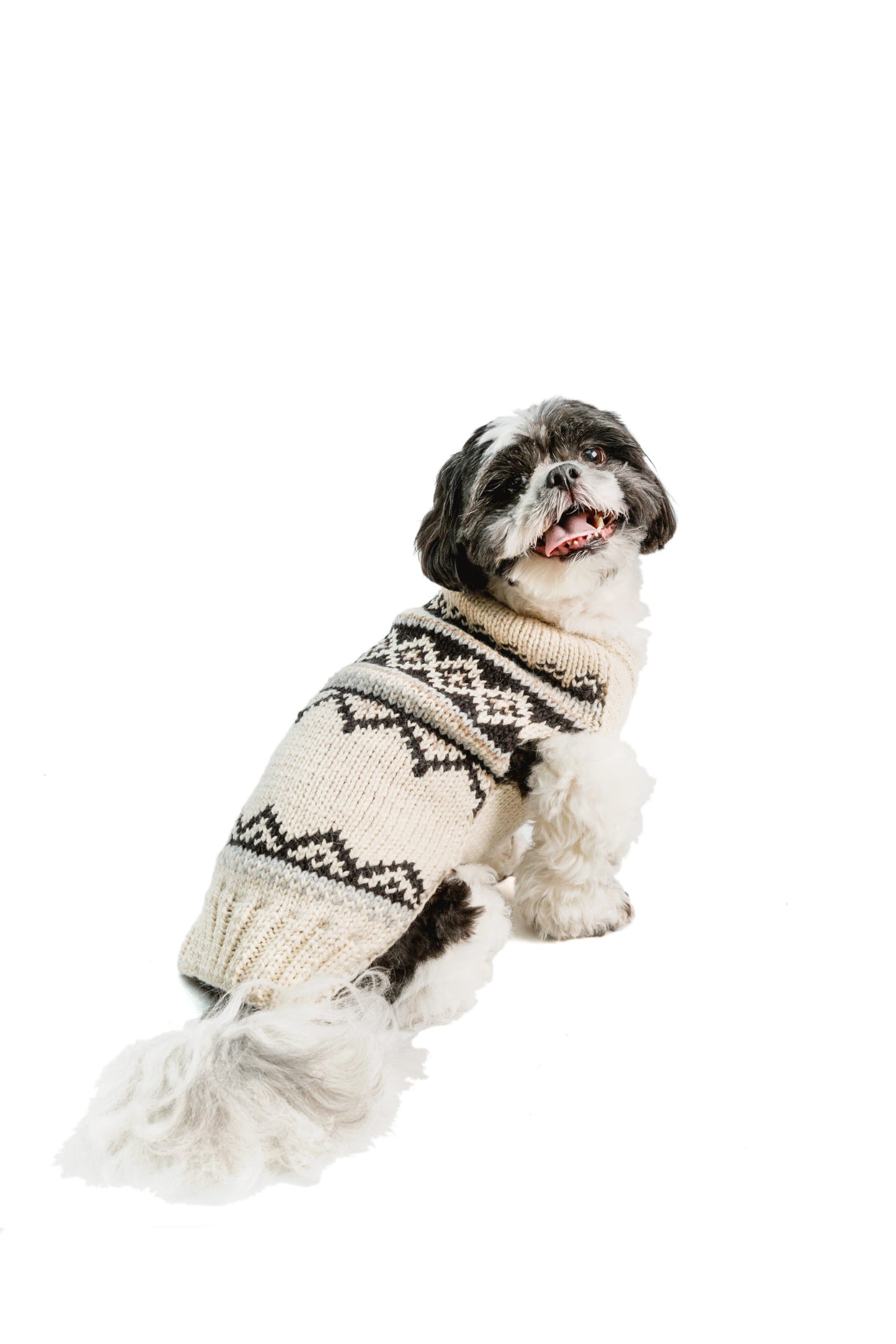 Alpaca Cream Wyatt Dog Sweater, On Dog Side View - Trendy Dog Boutique