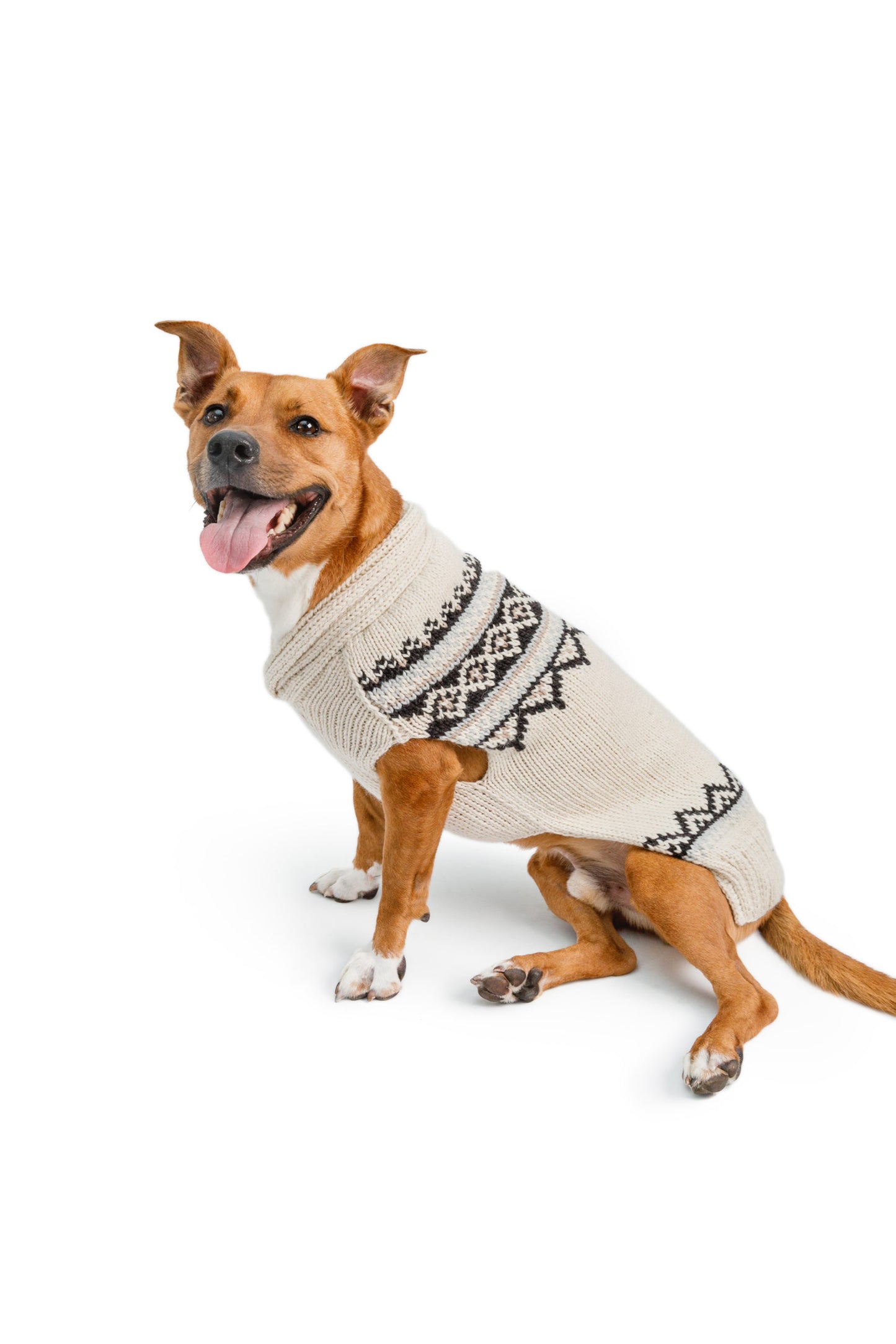 Alpaca Cream Wyatt Dog Sweater, On Dog Side View - Trendy Dog Boutique