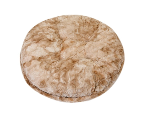 Beige Rabbit Round Dog Bed, Angled Side View - Trendy Dog Boutique