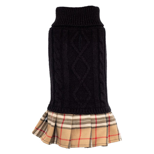 Black and Plaid Doggie Turtleneck Sweater Dress, Back View - Trendy Dog Boutique