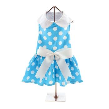 Blue Polka Dot Dog Harness Dog Dress, Back View - Trendy Dog Boutique