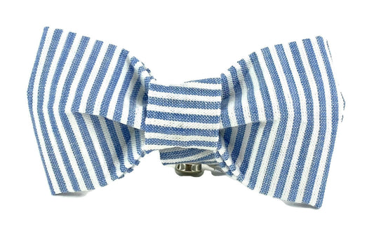 Blue Seersucker Dog Bow Tie - Trendy Dog Boutique