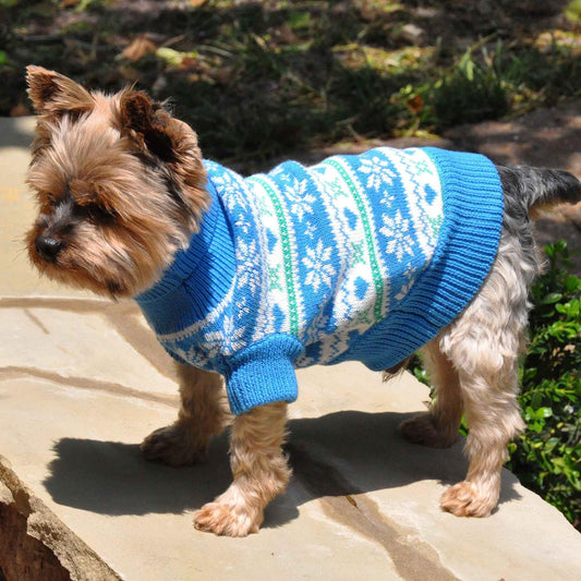 Snowflake and Hearts Dog Sweater, Side View - Trendy Dog Boutique