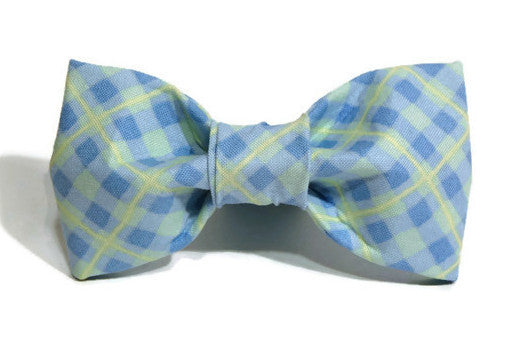 Blue with Yellow Plaid Dog Bowtie - Trendy Dog Boutique