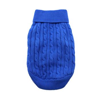 Combed Cotton Cable Knit Dog Sweater, Blue, Back View - Trendy Dog Boutique