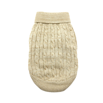 Combed Cotton Cable Knit Dog Sweater, Oatmeal, Back View - Trendy Dog Boutique