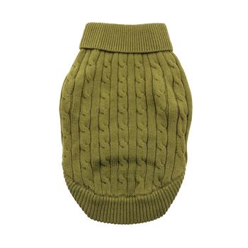 Combed Cotton Cable Knit Dog Sweater, Olive Green, Back View - Trendy Dog Boutique