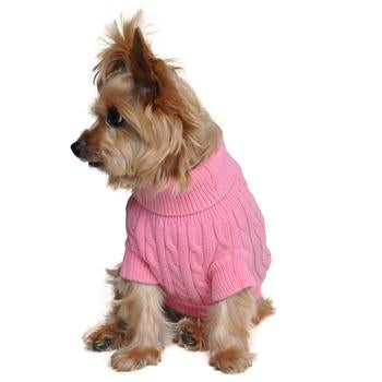 Combed Cotton Cable Knit Dog Sweater, Pink, On Dog - Trendy Dog Boutique