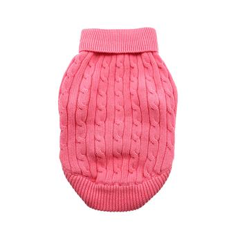 Combed Cotton Cable Knit Dog Sweater, Pink, Back View - Trendy Dog Boutique