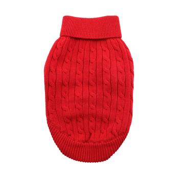 Combed Cotton Cable Knit Dog Sweater, Red, Back View - Trendy Dog Boutique