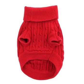 Combed Cotton Cable Knit Dog Sweater, Red, Bottom View - Trendy Dog Boutique