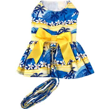 Catching Waves Dog Harness Dress, Back View w/ Matching Leash - Trendy Dog Boutique