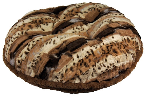 Chocolate Print Round Dog Bed, Front View - Trendy Dog Boutique