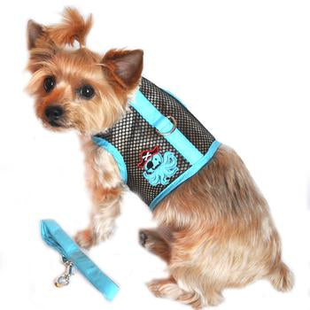 Cool Mesh Dog Harness Under the Sea Collection  Pirate Octopus Blue and Black - Trendy Dog Boutique