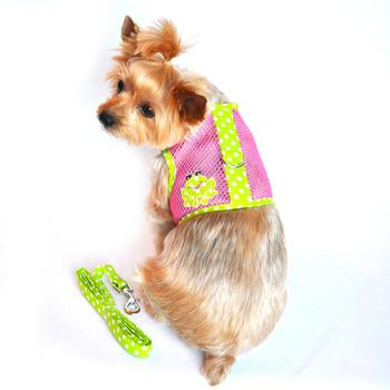 Cool Mesh Dog Harness Under the Sea Collection  Frog Green Dot and Pink - Trendy Dog Boutique