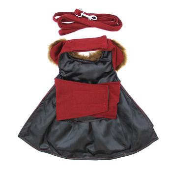 Burgundy Wool Fur-Trimmed Dog Harness Coat & Leash, Bottom View - Trendy Dog Boutique
