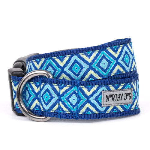 Blue Diamond Dog Collar, Front View - Trendy Dog Boutique
