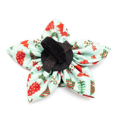 Green Holiday Trees Dog Flower Bow, Back View - Trendy Dog Boutique