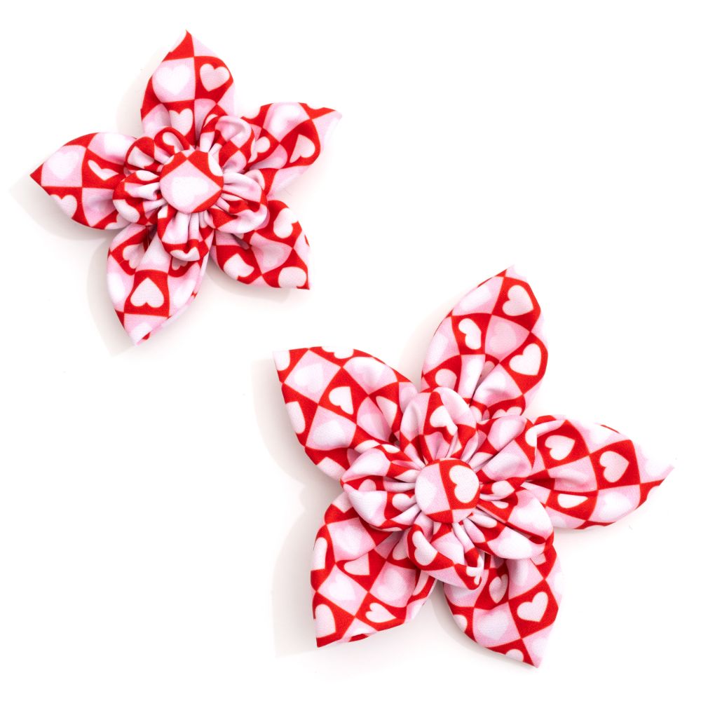 Colorblock Hearts Dog Flower Bow, Size Comparison - Trendy Dog Boutique