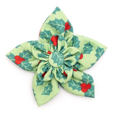 Holly & Berries Dog Flower Bow, Front View - Trendy Dog Boutique