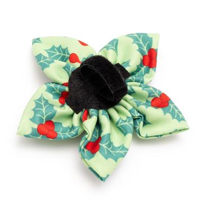 Holly & Berries Dog Flower Bow, Back View - Trendy Dog Boutique