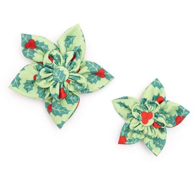 Holly & Berries Dog Flower Bow, Size Comparison - Trendy Dog Boutique