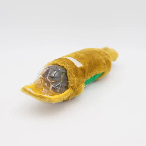 Happy Hour Crusherz IPA Beer Dog Toy, Water Bottle Opening View - Trendy Dog Boutique