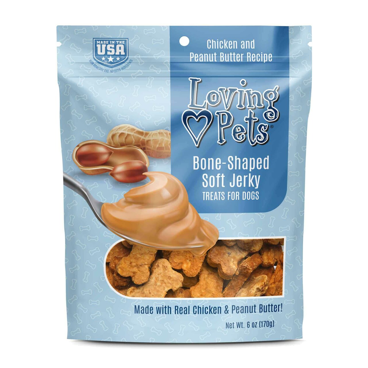 Peanut Butter & Chicken Soft Jerky Dog Treats, Front of Bag - Trendy Dog Boutique