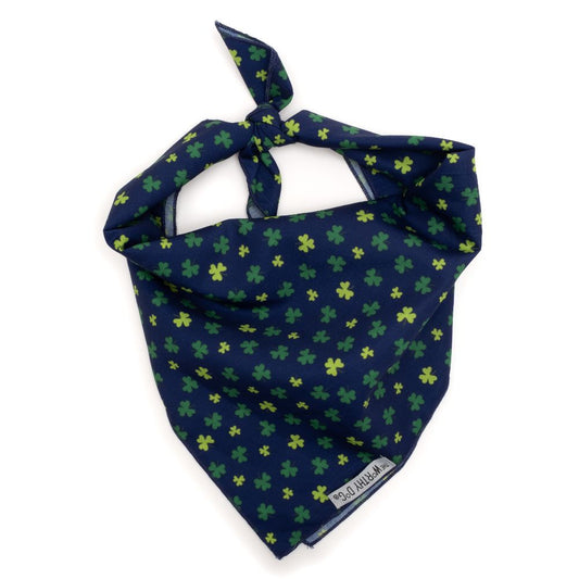 Lucky Clover Dog Bandana, Front View, Tied - Trendy Dog Boutique