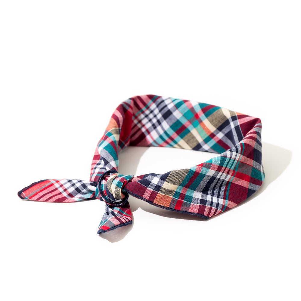 Madras Red Plaid Classic Dog Bandana, Back View, Tied - Trendy Dog Boutique