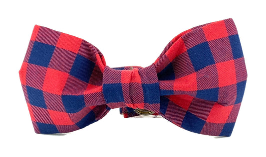 Navy and Red Plaid Dog Bow Tie - Trendy Dog Boutique