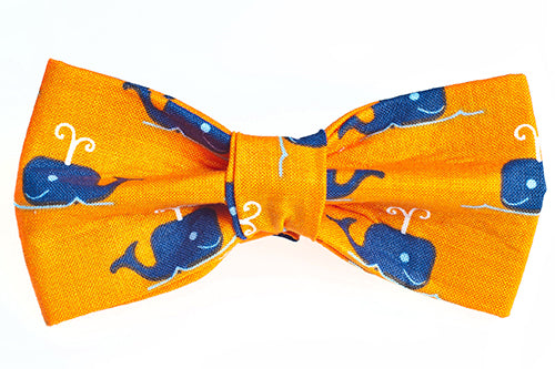 Navy Whales on Orange Bow Tie - Trendy Dog Boutique