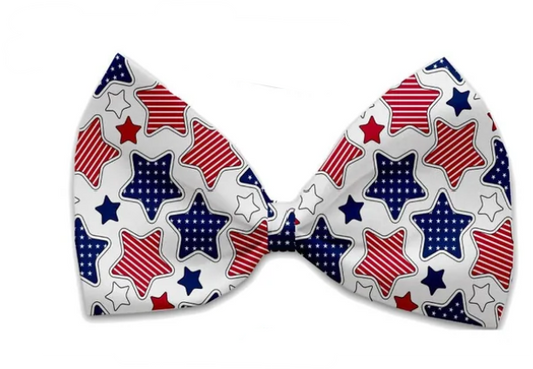 Patriotic Stars Dog Bow Tie, Front View - Trendy Dog Boutique