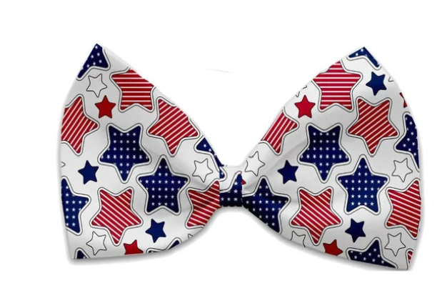 Patriotic Stars Dog Bow Tie, Front View - Trendy Dog Boutique