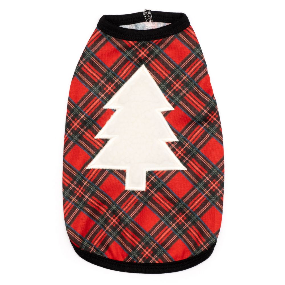 Plaid Christmas Tree Holiday Doggie Tee - Trendy Dog Boutique