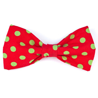 Holiday Bowtie Red with Green Dots - Trendy Dog Boutique