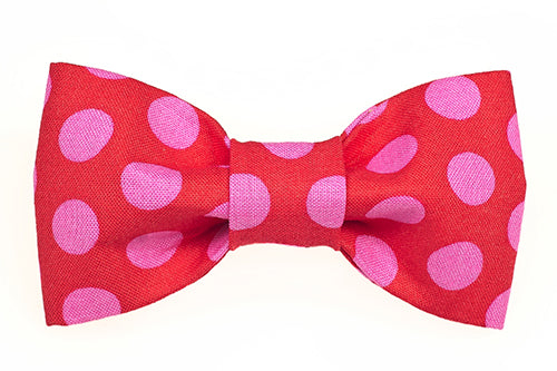 Red with Pink Dots Bowtie - Trendy Dog Boutique