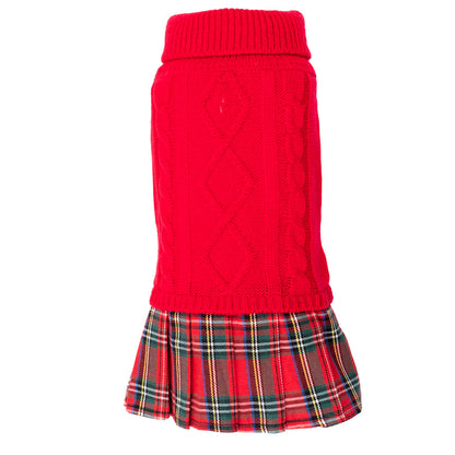 Red and Plaid Doggie Turtleneck Sweater Dress - Trendy Dog Boutique