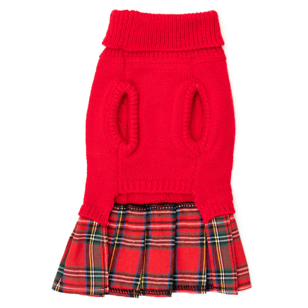 Red and Plaid Doggie Turtleneck Sweater Dress - Trendy Dog Boutique