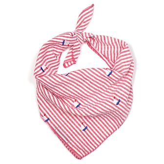 Red Stripe Sailboat Dog Bandana, Front View, Tied - Trendy Dog Boutique