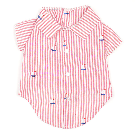Red Stripe Sailboat Dog Shirt - Trendy Dog Boutique