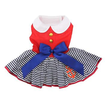 Sailor Girl Harness Dog Dress, Front View, Flat - Trendy Dog Boutique