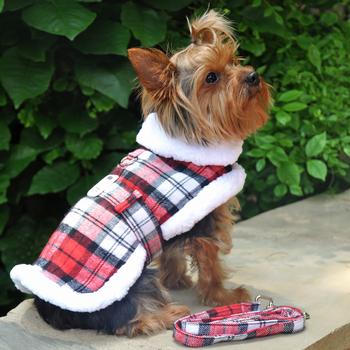 Sherpa-Lined Dog Harness Coat, In Red - Trendy Dog Boutique