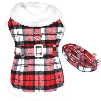 Sherpa-Lined Dog Harness Coat, In Red, Top View - Trendy Dog Boutique