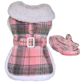Sherpa-Lined Dog Harness Coat, In Pink and White, Top View - Trendy Dog Boutique