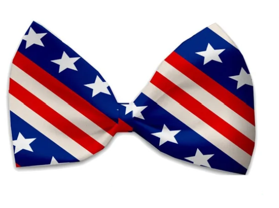 Stars and Stripes Patriotic Dog Bow Tie, Front View - Trendy Dog Boutique