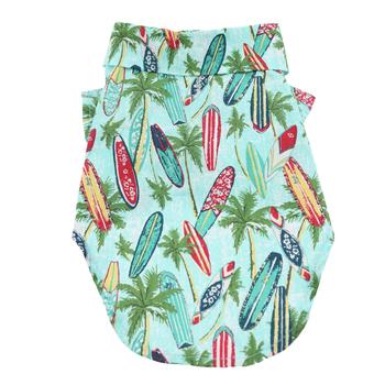 Surfboards and Palms Hawaiian Doggie Shirt, Back View - Trendy Dog Boutique
