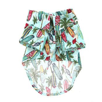 Surfboards and Palms Hawaiian Doggie Shirt, Bottom View - Trendy Dog Boutique